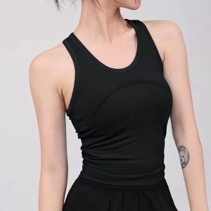 Racerback yoga tank top with built-in chest pads high elasticity quick-drying fitness bra top