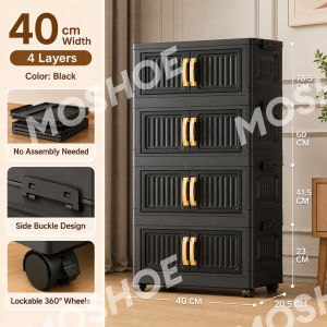 MOSHOE Foldable Flip Top Storage Cabinet Durable Drawer Cabinet Home Organizer With Wheels Plastic Durabox