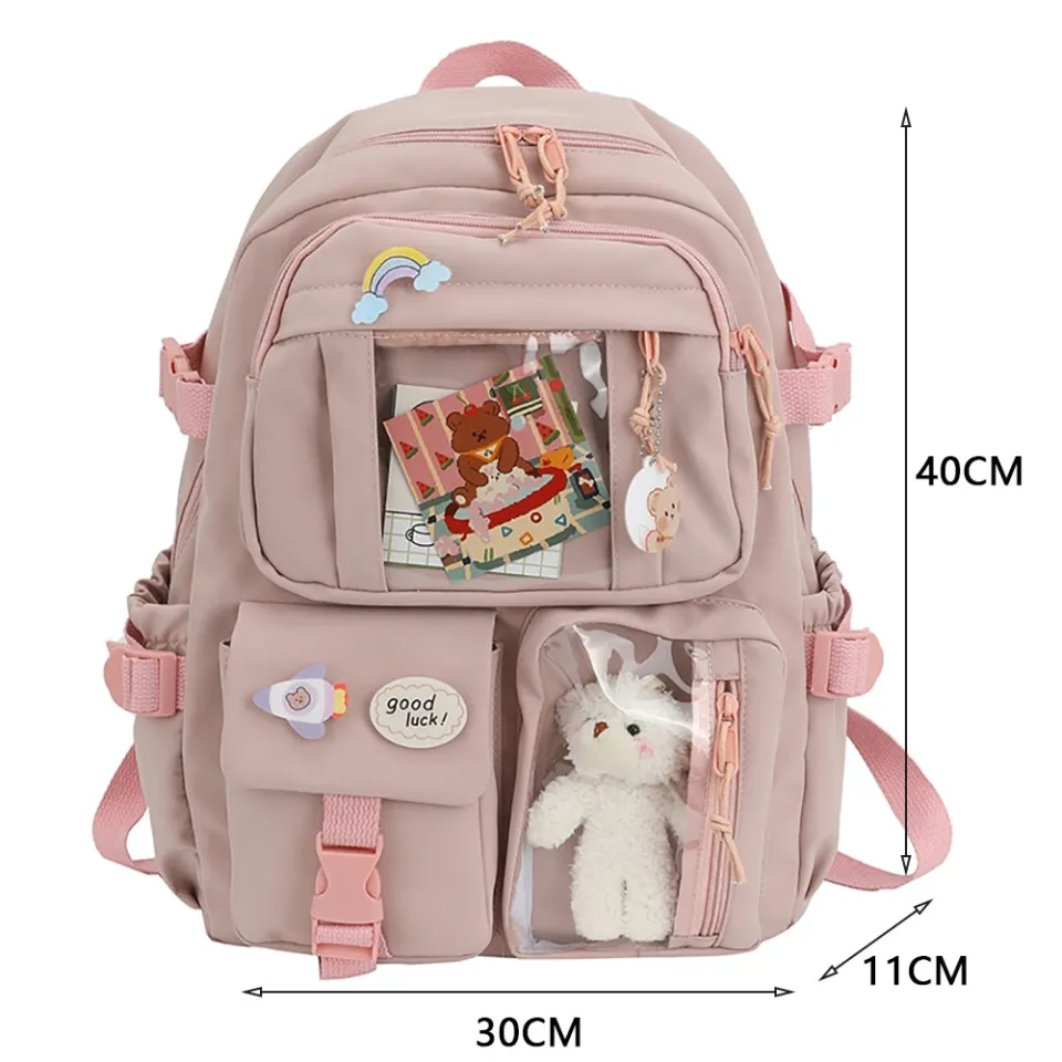 Kawaii Animal Print Backpacks for Women Black Beige Pink Green School Bag Rucksack Student Bookbags with Cute Accessories Mochila Lazada