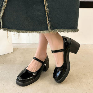 Mary Jane รองเท้าผู้หญิง บีบูเกอร์ ผู้หญิง ยีบหนัง ส้นหนา รองเท้าโรงเรียน