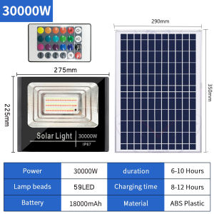 Arkady christmas lights solar power 50000W Solar LED Outdoor Light 5 Years Warranty Solar RGB Colorful Flood Light with Remote Control IP67 Waterproof Street Light Solar Lamp for Outdoor Garden Courtyard