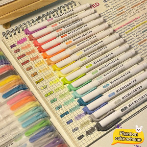 15 Color Creative Double-headed Highlighter Set Student Classroom Colored Marker Pen DIY Journal Decoration Material