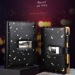 B6 Retro starry sky Binder Diary Notebook with Lock 6 Rings loose leaf Notepad Office Journal Agenda Planner Organizer Note Books