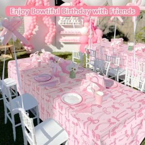 1pc Pink Bow Table Cloth Coquette Birthday Decorations for Women for Girls Bridal Baby Shower Birthday Party Stylish Party Decor