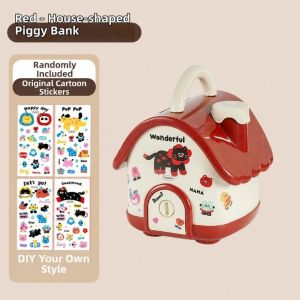 YITAQI Creative House Shaped Piggy Bank Cute Cottage Shaped Savings Piggy Bank Early Education with Lock Key Money Saving Box Holiday Gift