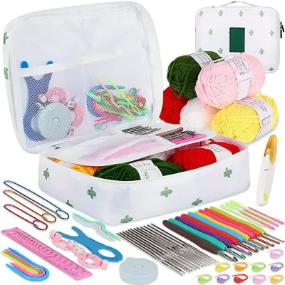NEW 59PCS Crochet Kit Set DIY Sewing Hook Beginner Knitting Soft Grip Wool Tools Benang Kait Crochet Bag Capybara Doll