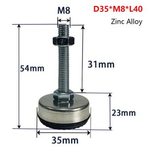 NEXTYOO 1Pcs 304 Stainless Steel Furniture Leveling Foot M8 M10 M12 M14 Rubber Seat Table Leg Leveler  Anti Slip Threaded Screw Leg for Machine Tool Stability