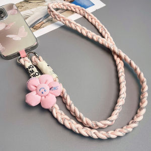 Stylish Mobile Phone Lanyard Crossbody And Backpackable For Women Long Flower Hand-Woven Rope Strong And Durable User-Friendly Anti-Lost Rope Creative Ponytail Braided Rope