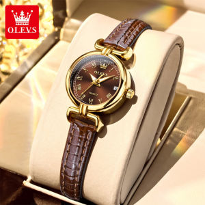 OLEVS 5645 Women Quartz Fashion Watch Gift Round-dial Leather Watchband Wristwatch Calendar Luminous