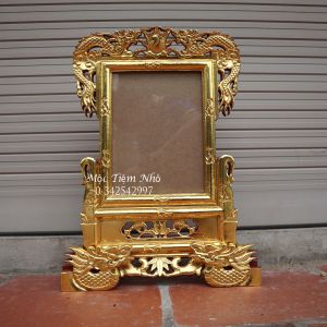 Khung hình thờ 1 ảnh thờ kiểu rồng gỗ hương rát vàng 21x31