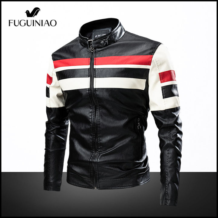 Fuguiniao Men's Motorcycle Leather Jacket Brand New Casual