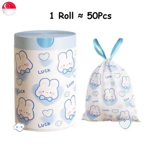Drawstring Garbage Bag 50P Trash Bag with Rope Easy Pull Household Trash Bags Dustbin Bag 50P