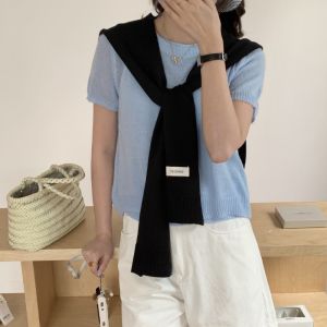 CC SP Blouse Shoulders Knitted Shawl Fake Collar Solid Color Knotted Cape Simple Korean Style Knit Scarf Women