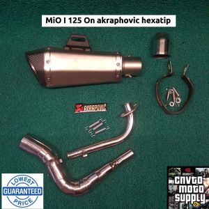 Mio i 125 elbow with hexatip akraphovic fullsystem canister.