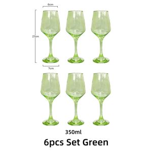 BILIBILI 6pcs Set Vintage Elegant Ruby Red Wine Glass Water Goblet Crystal Colored Tall Stem Goblet