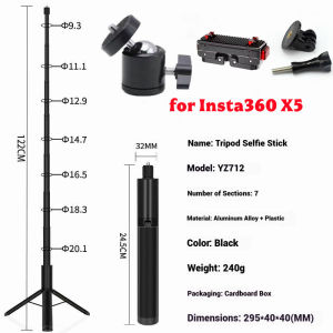 48" Invisible Extendable Camera 120cm Metal Selfie Stick Tripod for DJI OSMO Nano/360/ACTION 5 Pro 4 3/Insta360 Go Ultra/X5/X4 x2/x3 GO3s Gopro and Phone Other Action Cameras