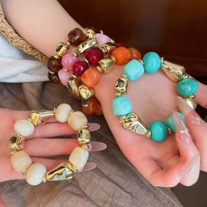 KEND Smudging Beads Acrylic Bangle Bohemian Europe American Style Irregular Bracelet Exaggerated Jewelry Accessories Retro Hand Ring Women