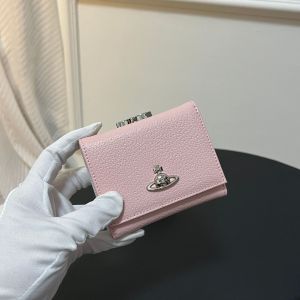 A compact three-fold wallet with a unique design suitable for holding coins and cards. Its a stylish womens wallet with a refined look.
