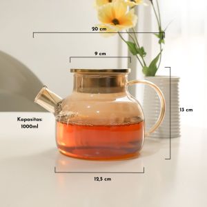Teapot Borosilicate Glass Aesthetic/Pitcher/Water Jug/Kettle Minum Teh/Teko Kaca Tahan Panas dan Dingin Sora Amber