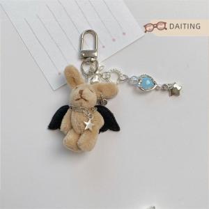 DAITING Sweet Punk Angel Rabbit Plush Keychain Pendant Phone Chain Backpack Charm Fashion Trendy Women Bag Hanging Couple Accessory Gift