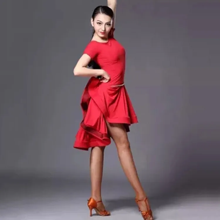 Long Short-Sleeve Latin Dance One-Piece Dress For Women Ballroom Tango Cha  Cha Dance Skirt Latin Dance Competition Dress