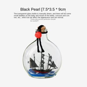 (In stock) Black Pearl Pirates of The Caribbean Ship In The Glass Bottle Drifting wishing Bottle Creative Crafts Triet Home Office Decor