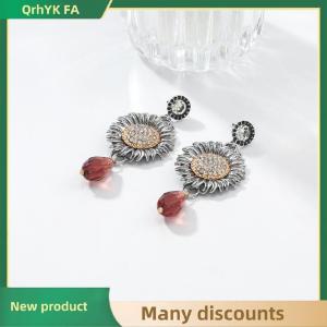 🔔🔔🔔QA Exaggerated Shining Zircon Sunflower Vintage Bohemian Earrings For Women Elegant Accessories Banquet Party Jewelry Gift
