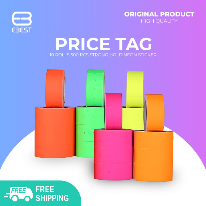 10 ROLLS Single Line Neon Tag Price Label 500pcs Per Roll Strong Hold ...