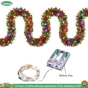 【24 hours Flash Delivery】 16.4Ft Christmas Garland Lighted Xmas Garland with LED Lights Pre-Lit Christmas Wreath Decorative Battery-Operated Garland for Xmas Tree