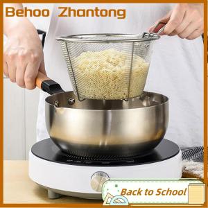 Behoo ตะแกรงทอดเฟรนช์ฟรายส์ตะกร้าทอดลึกทำจากสแตนเลสตะแกรงทอดลวดตาข่ายสำหรับใช้ในครัว
