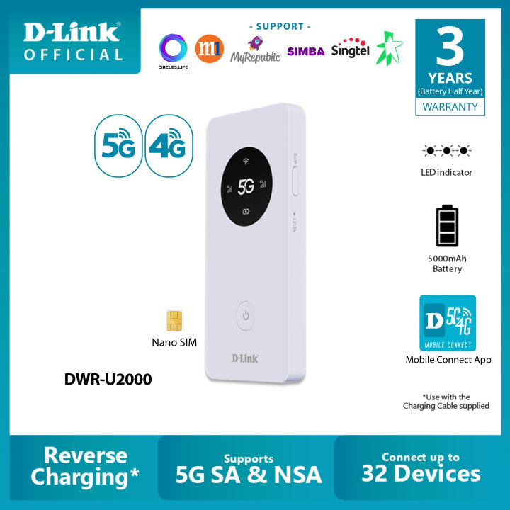 D-Link DWR-U2000 5G Mobile Router Wi-Fi Hostpot | 5G NR SA and NSA