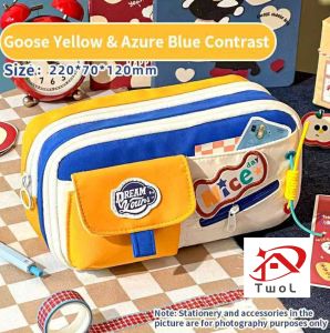TWOL SHOP Stock no.225,1pcs Multi-layer Large Capacity Pencil Case Student Canvas Pencil Bag For School