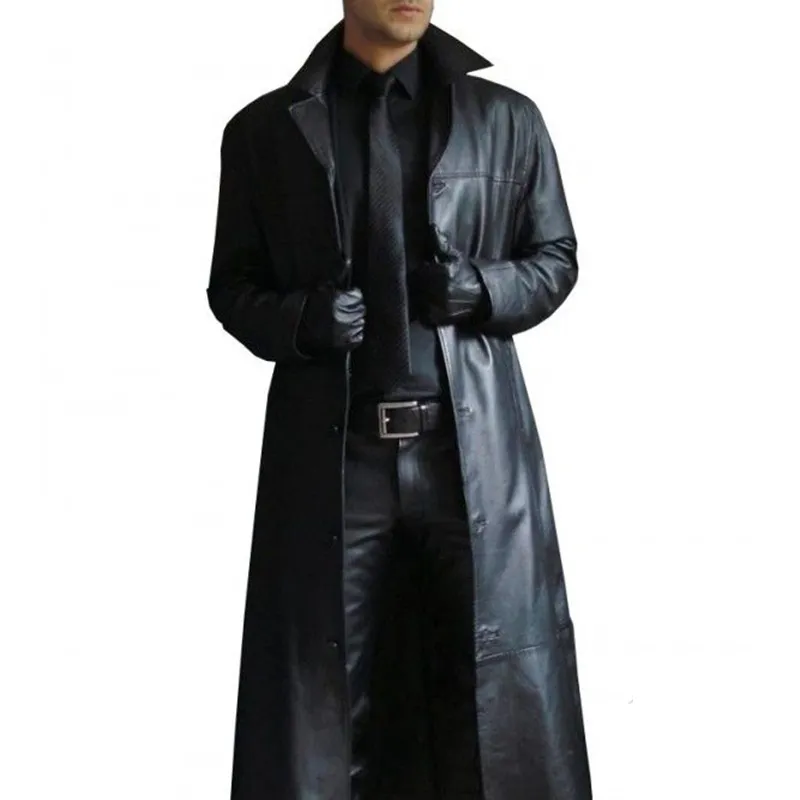 Men Luxury Fashion Medieval Steampunk Gothic Long Leather Jackets Vintage  Winter Outerwear Faux Leather Trench Coat