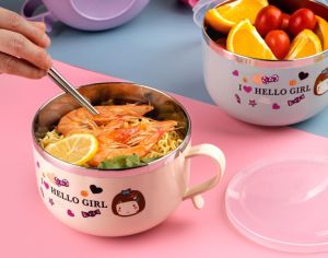 Ca Ăn Mì Inox 14cm Có Kèm Nắp- Ca Ăn Mì Ruột Inxo Vỏ Nhựa Chống Nóng Có Nắp Đậy Tiện Lợi