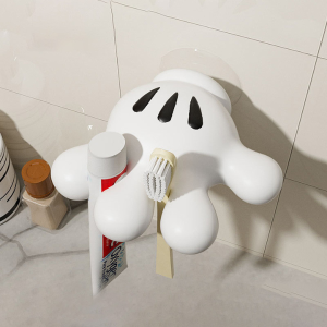 8686.Lucky ที่วางแปรงสีฟัน แบบติดผนัง ตะขอแขวน ไม่ต้องเจาะผนัง พร้อมส่ง