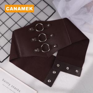 【CANAMEK】 Fashionable Gothic Corset Belt Triple Buckle With Black Rivet Studs Elastic Waspie Waistband For Punk Women Perfect For Coats