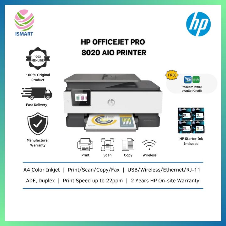 HP AIO Printer Color OfficeJet Pro 8020 ( Print, Scan, Copy, Fax, Auto Duplex, WiFi Direct, 2.7