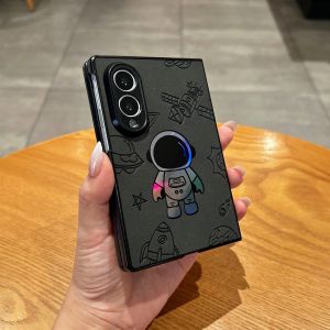 Cool Holographic Astronaut Phone Case Spaceman Space Rocket Leather Shockproof Cover for Samsung Galaxy Z Fold 4 5 6 7 8 Ultra