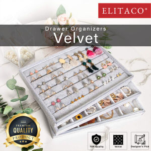 ELITACO 35cm*24cm Velvet Casket Drawer Jewelry Organizer Customize Tray Ring Earring Necklace Watch 3in1 Box