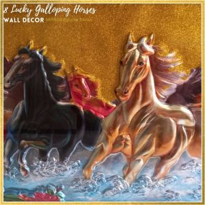 8 Lucky Galloping Horses Wall Decor with Frame 46 inches x 21 inches Embossed Image