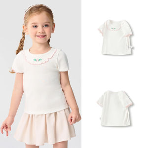 balabala Children Baby Short Sleeve Girl T-Shirt Children Top 2025 New Summer Shoulder-Fit Inner Wear Embroidered T-Shirt
