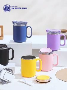 【SM Mall】Japanese Minimalist 304 Stainless Steel Coffee Cup with Detachable Folding Spoon for Home Office Commute Portable Breakfast Tumbler Milk Mug Double Wall Insulated Travel Cup for Hot Coffee