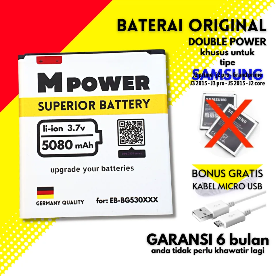 Baterai/batre DOUBLE POWER 5000 mah SAMSUNG J2 PRIME/J2 PRO/J3