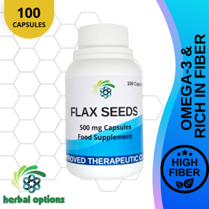 Organic Flaxseed Capsules 100 Capsules Dietary Fibers Rich in Nutrients High in Omega-3 Improve Cholesterol High-Quality Protein May Reduce Cancer Help Control Blood Sugar Risk