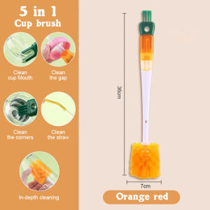 Functional five-in-one cup brush long handle carrot wash cup brush bottle brush cup lid groove cleaning brush straw brush