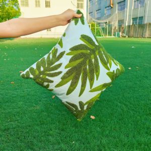 【In stock】45x45cm American 3D Leaf Towel Embroidered Cushion Cover 45x45cm Cotton Canvas Pillow Case Modern Luxury Sofa Decor Vintage Home Accents