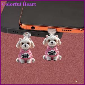 Colorful Heart 2D Acrylic Flat Animal Dust Plug For Iphone And Type-C Connector Dust Plug Pendant Hanging Decoration