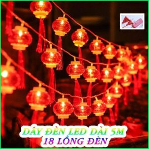 Dây Đèn Lồng Trang Trí Tết 18 Bóng Led Dây 5M 4 x4 cm - Có Đầu Nối Box Điều Khiển