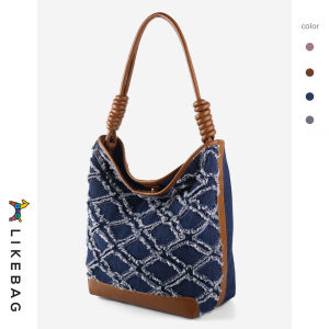 2024 LIKEBAG new fashion denim bag Korean version of leisure all-in-one large capacity bucket bag single-shoulder Tote bag multi-layer bag