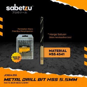 Mata Bor Besi 5.5 MM HSS Material 4341 Titanium Coat 55mm - HSS Twist Drill Bits Size 5.5MM Mata Bor Besi Kayu Aluminium PVC Plastik Akrilik Papan Acrylic Metal Besi Wood Plastic Steel Hitam Black Mata Bor Satuan Drill Bit Sabetzu JOB24.255